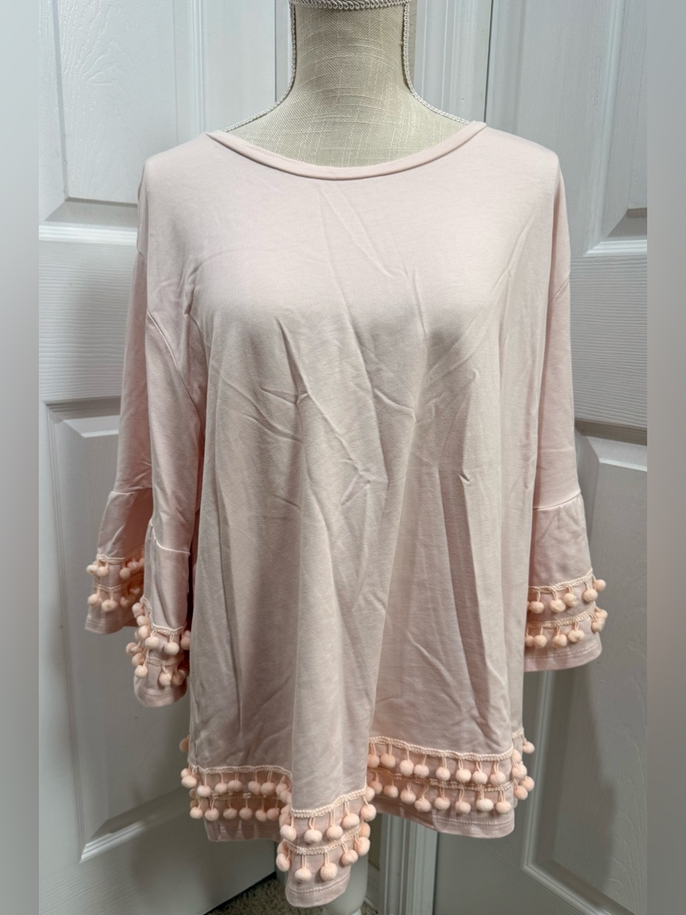 Women’s Size 1X Blush Pink Pom-Pom Trim Top – Like New - Picture 2 of 6